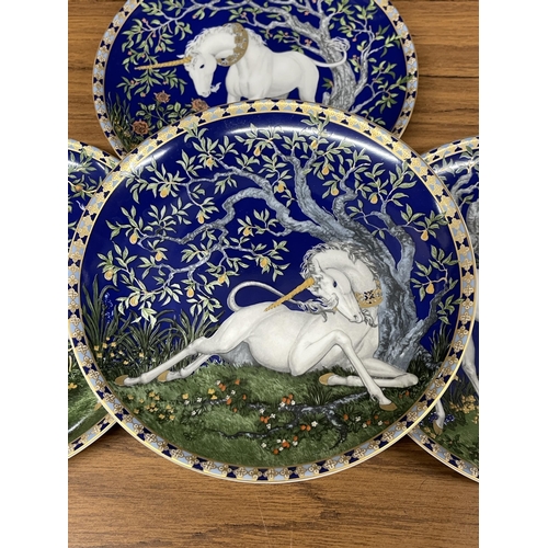 1253 - FOUR UNICORN COLLECTOR PLATES IN DREAMERS GARDEN HUTSCHENREUTHER