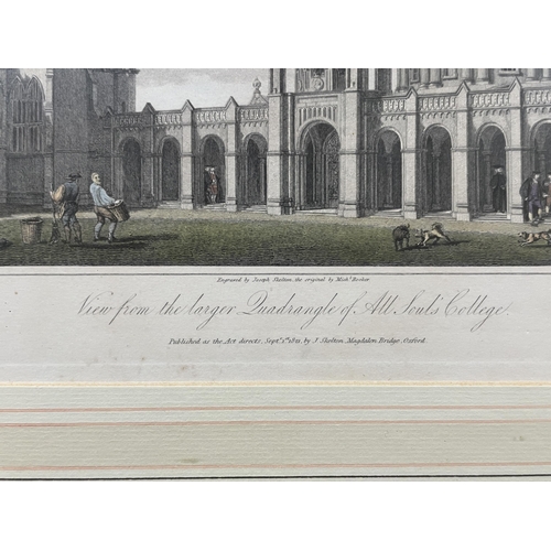 1221 - A GILT FRAMED VINTAGE COLOURED ENGRAVING, 'VIEW FROM THE LARGER QUADRANGLE, ALL SAINTS COLLEGE'