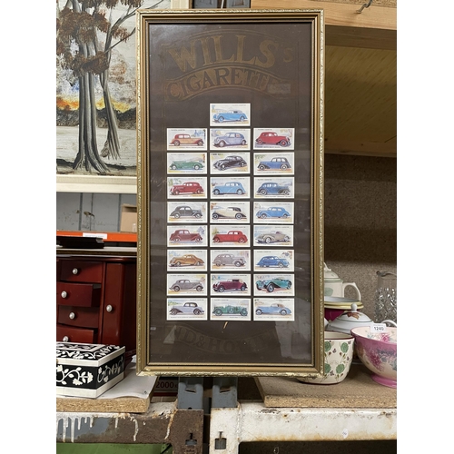 1241 - A FRAMED COLLECTION OF PLAYER'S CIGARETTE CARDS FEATURING VINTAGE CARS