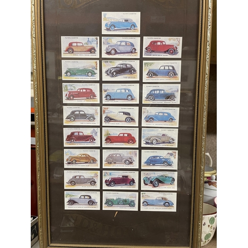 1241 - A FRAMED COLLECTION OF PLAYER'S CIGARETTE CARDS FEATURING VINTAGE CARS