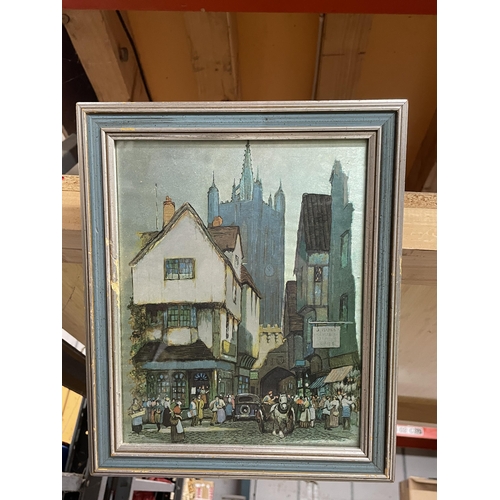 1248 - A PAIR OF VINTAGE FOIL PRINTS OF STREET SCENES