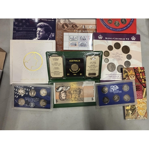 477 - A SELECTION OF TEN COIN PACKS  BEING UK X 7, LUNDY X 1 ,USA X 3, AUSTRALIA X 1