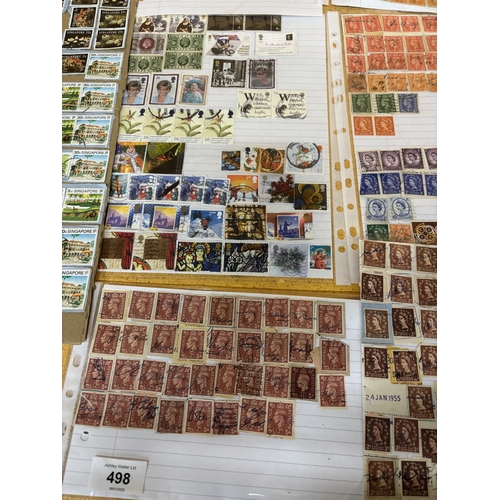 498 - SEVEN SHEETS OF STAMPS GEORGE VI, QUEEN ELIZABETH II ETC