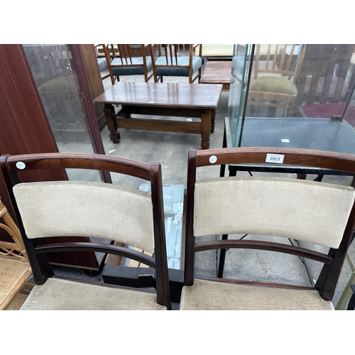 2923 - A PAIR OF RETRO TEAK UPHOLSTERED DINING CHAIRS