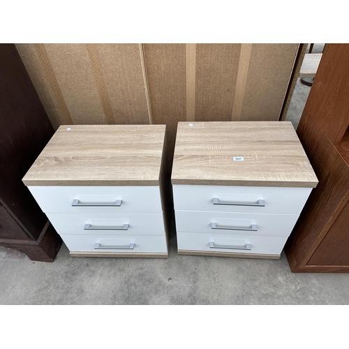 2927 - A PAIR OF THREE DRAWER BEDSIDE CHESTS