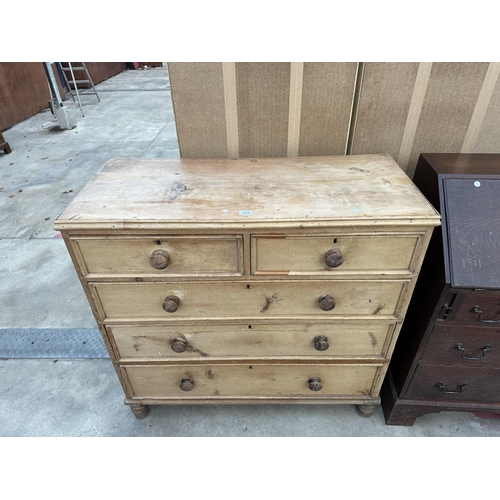 2929 - A VICTORIAN PINE CHEST OF TWO SHORT AND THREE LONG GRADUATED DRAWERS , 43