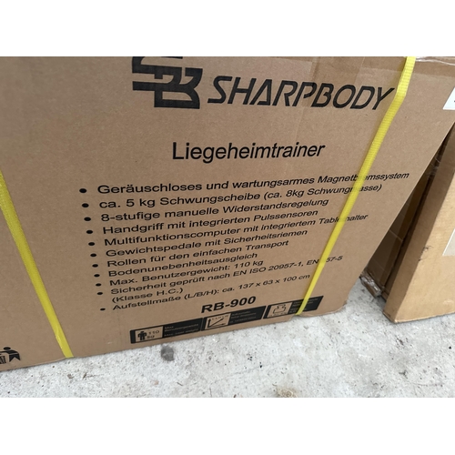 2077 - A BRAND NEW AND BOXED SHARPBODY RECUMBANT RB90 EXERCISE BIKE