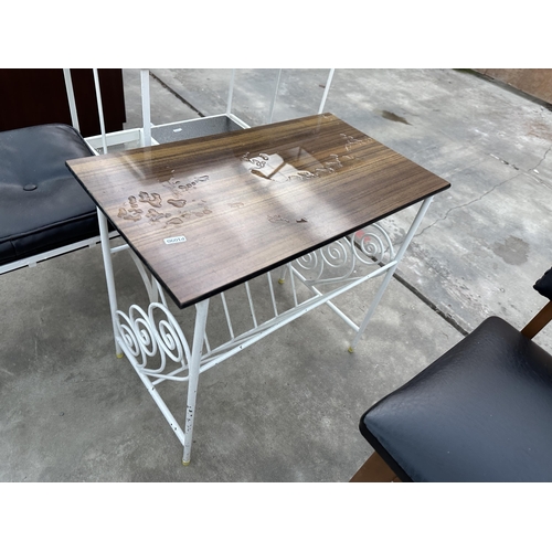 2941 - A METALWORK TELEPHONE TABLE/SEAT AND A METALWORK MAGAZINE RACK/TABLE