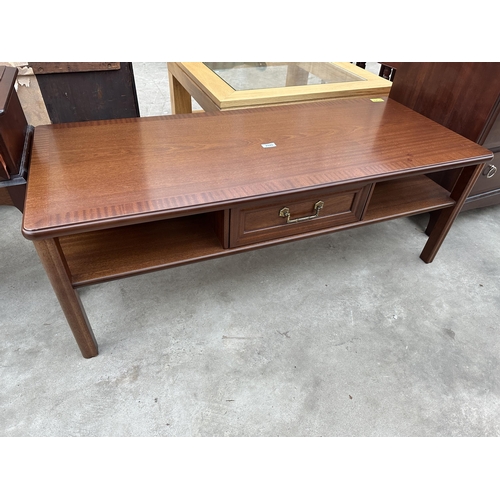 2949 - A G-PLAN MAHOGANY AND CROSSBANDED TWO TIER COFFEE TABLE WITH SINGLE PULL THROUGH DRAWER, 48