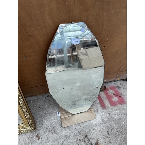 2983 - A FRAMELESS WALL MIRROR, 22