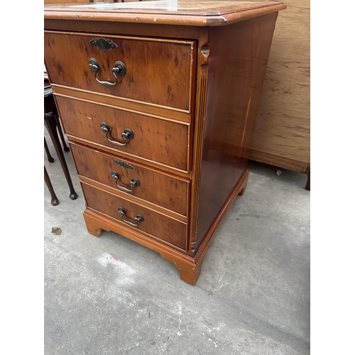 3004 - A YEW WOOD TWO DRAWER FILING CABINET WITH INSET LEATHER TOP