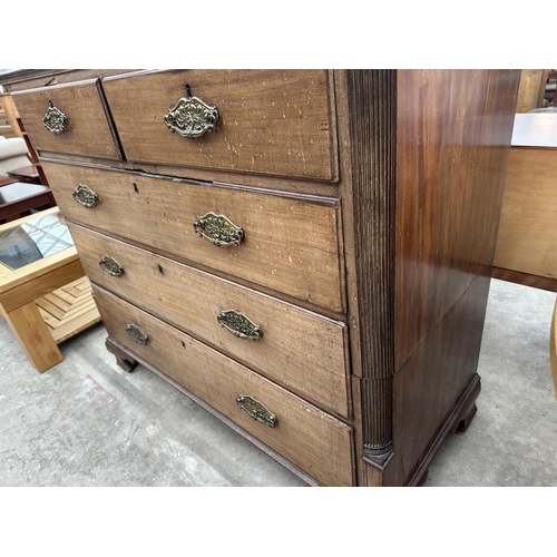 3007 - A GEORGE III MAHOGANY CHEST OF TWO SHORT AND THREE LONG GRADUATED DRAWERS 46