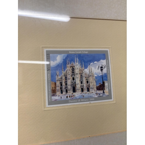 1239 - TWO LARGE MILANO 2000 POSTAGE STAMPS IN FRAMES