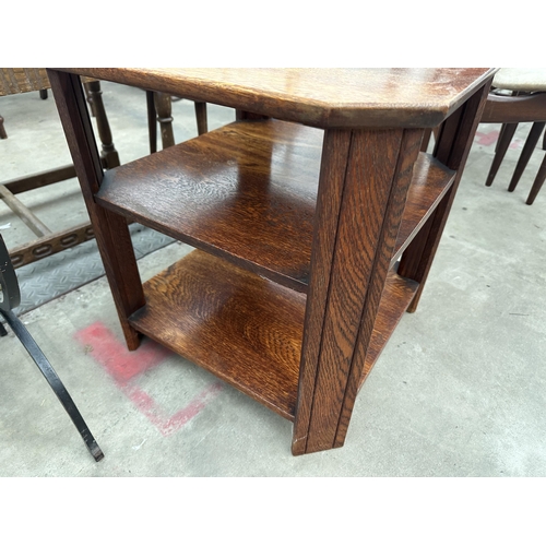 2921 - A MID 20TH CENTURY OAK TWO TIER OCCASIONAL TABLE WITHN CANTED CORNERS, 20