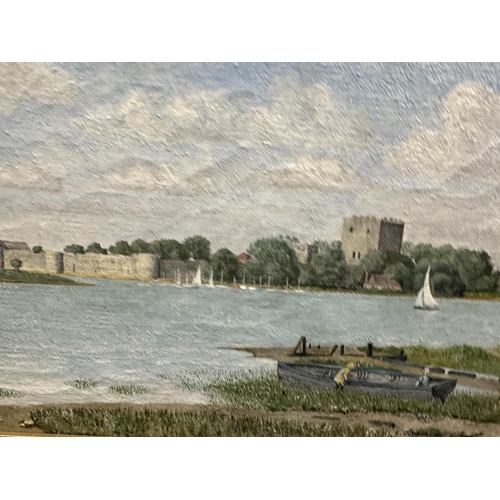 902 - TWO FRAMED OILS ON BOARD OF A HARBOUR SCENE AND VILLAGE SCENE, SIGNED E C WADLOW, 1938