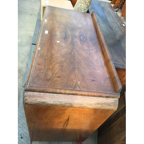 2628 - AN ART DECO WALNUT SIDEBOARD WITH RAISED BACK, TWO DRAWERS AND TWO CUPBOARDS, 46