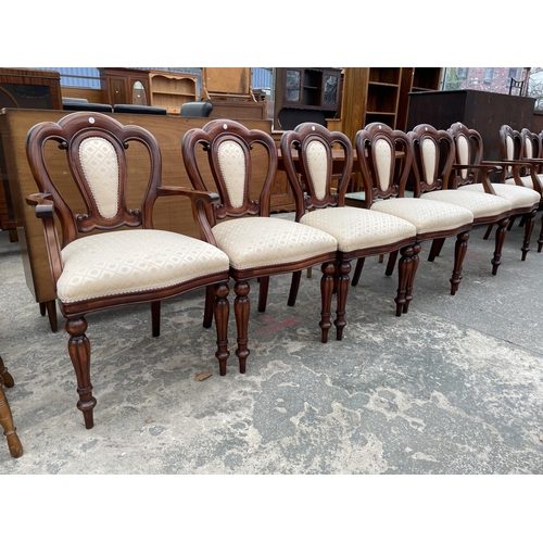 2896 - A SET OF SIX VICTORIAN STYLE MAHOGANY DINING CHAIRS ON TURNED AND FLUTED LEGS.