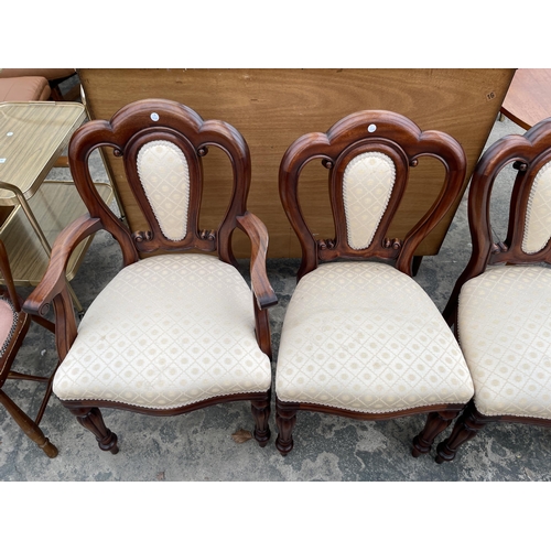 2896 - A SET OF SIX VICTORIAN STYLE MAHOGANY DINING CHAIRS ON TURNED AND FLUTED LEGS.