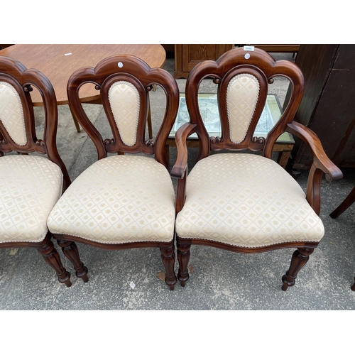 2896 - A SET OF SIX VICTORIAN STYLE MAHOGANY DINING CHAIRS ON TURNED AND FLUTED LEGS.