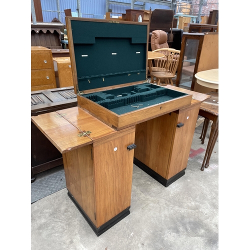 2900 - A WALNUT ART DECO TWIN PEDESTAL CANTEEN WITH TWO BASE ENCLOSING TWO CUPBOARDS, 35