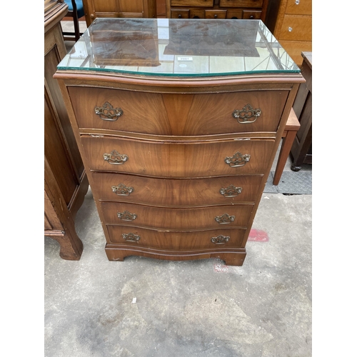 2901 - A MODERN MAHOGANY CHEST OF FIVE DRAWERS WITH SERPENTINE FRONT, 24