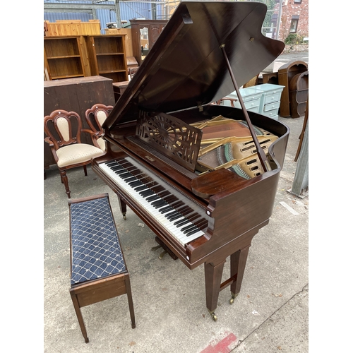 2903 - A H,KRIEBEL MAHOGANY BABY GRAND PIANO, NUMBER 20161.AND DUEL STOOL