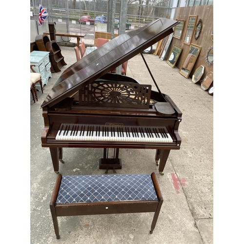 2903 - A H,KRIEBEL MAHOGANY BABY GRAND PIANO, NUMBER 20161.AND DUEL STOOL