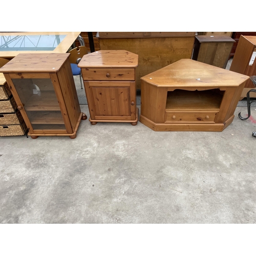 2908 - A PINE CORNER CABINET, PINE CORNER UNIT AND A PINE CABINET