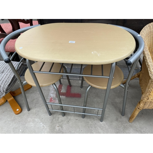 2911 - A TUBULAR METAL PATIO TABLE AND MATCHING CHAIR.