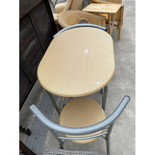 2911 - A TUBULAR METAL PATIO TABLE AND MATCHING CHAIR.