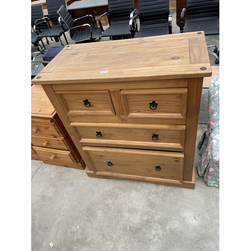 2913 - A MEXICAN PINE CHEST OF TWO SHORT AND TWO LONG GRADUATED DRAWERS, 36