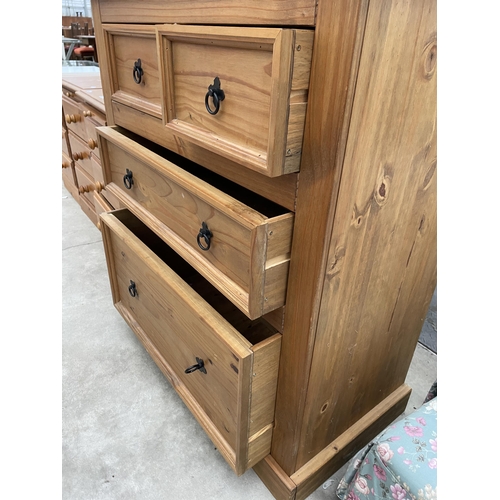 2913 - A MEXICAN PINE CHEST OF TWO SHORT AND TWO LONG GRADUATED DRAWERS, 36