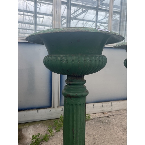 73 - 2 CAST IRON URNS  NO VAT