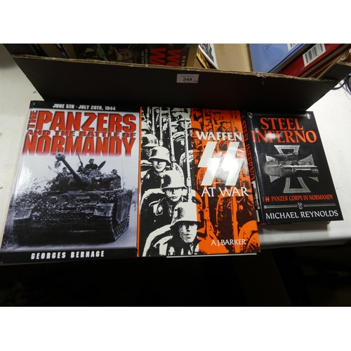 344 - A COLLECTION OF EIGHTEEN BOOKS ON NAZI GERMANY DUIRNG WORLD WAR II, SUBJECTS TO INCLUDE THE SS, PANZ... 