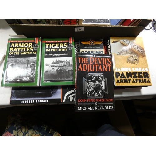 344 - A COLLECTION OF EIGHTEEN BOOKS ON NAZI GERMANY DUIRNG WORLD WAR II, SUBJECTS TO INCLUDE THE SS, PANZ... 