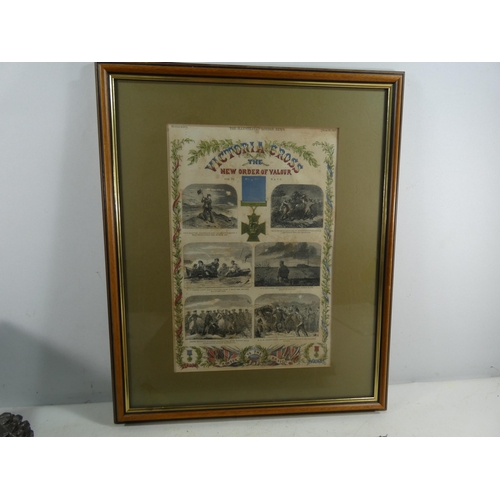 361 - A FRAMED 19TH CENTURY HISTORY OF THE VICTORIA CROSS, FRAMED PHOTO OF A WORLD WAR I BRITISH OFFICER A... 