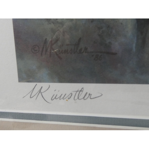 365 - A LARGE FRAMED, LIMITED EDITION, COLOURED PRINT 'CUSTERS LAST STAND', SIGNED BY M KUNSTLER, 55CM X 8... 