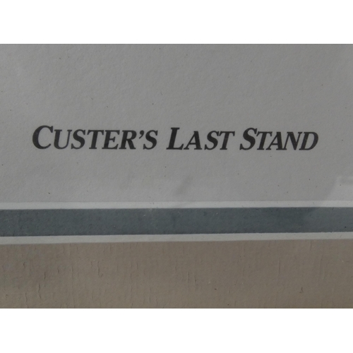 365 - A LARGE FRAMED, LIMITED EDITION, COLOURED PRINT 'CUSTERS LAST STAND', SIGNED BY M KUNSTLER, 55CM X 8... 