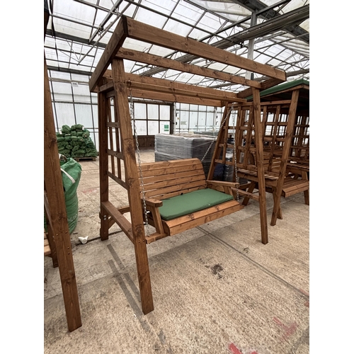 2079 - AN AS NEW EX DISPLAY CHARLES TAYLOR FURNITURE SET COMPRISING OF AN ARBOUR WITH A TWO SEATER SWING SE... 