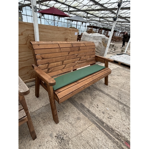 2099 - AN AS NEW EX DISPLAY CHARLES TAYLOR THREE SEATER BENCH WITH GREEN CUSHION  *PLEASE NOTE VAT TO BE PA... 