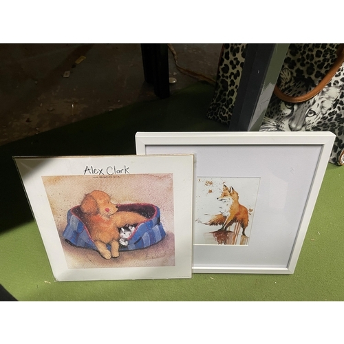 1207 - TWO PRINTS TO INCLUDE A FOX AND AN ALEX CLARK TEDDY