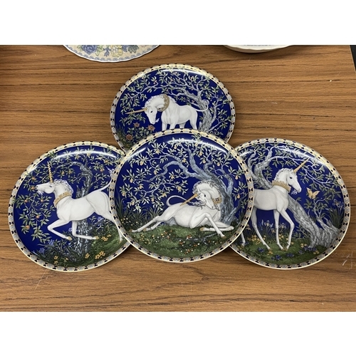 1253 - FOUR UNICORN COLLECTOR PLATES IN DREAMERS GARDEN HUTSCHENREUTHER