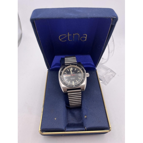 518A - A VINTAGE ETNA GENTS DIVERS AUTOMATIC WRIST WATCH 38MM 1970'S WITH PRESENTATION BOX