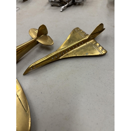 1289 - TWO BRASS PLANES TO INCLUDE A HEAVY SOLID SPITFIRE AND CONCORDE