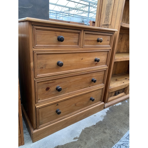 3013 - A PINE CHEST OF TWO SHORT AND THREE LONG DRAWERS 35