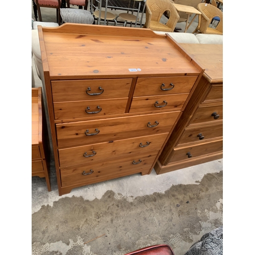 3014 - A PINE CHEST OF FOUR SHORT AND THREE LONG DRAWERS, 30