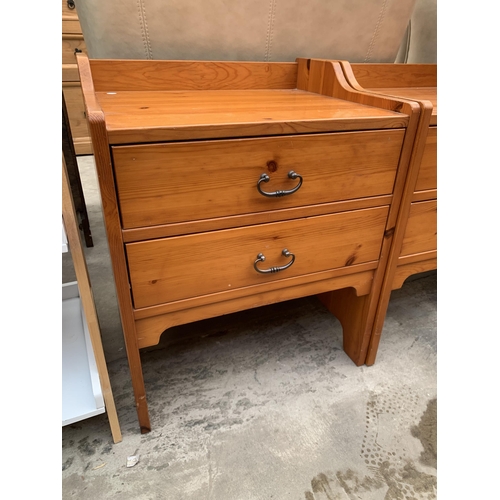 3015 - A PAIR OF PINE BEDSIDE CHESTS AND FIVE CUSHIONS