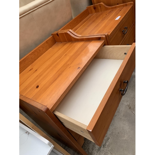 3015 - A PAIR OF PINE BEDSIDE CHESTS AND FIVE CUSHIONS