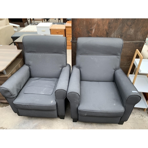 3017 - A PAIR OF GREY UPHOLSTERED RECLINER CHAIRS