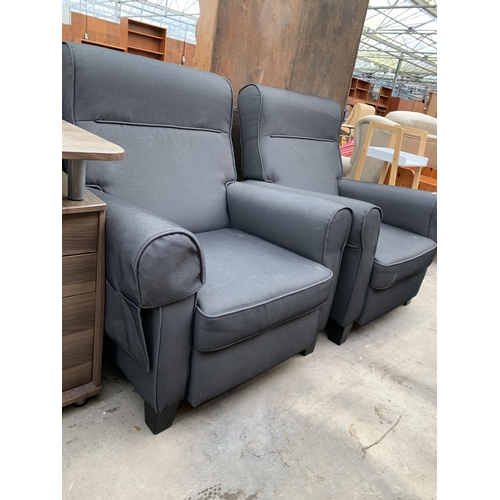 3017 - A PAIR OF GREY UPHOLSTERED RECLINER CHAIRS